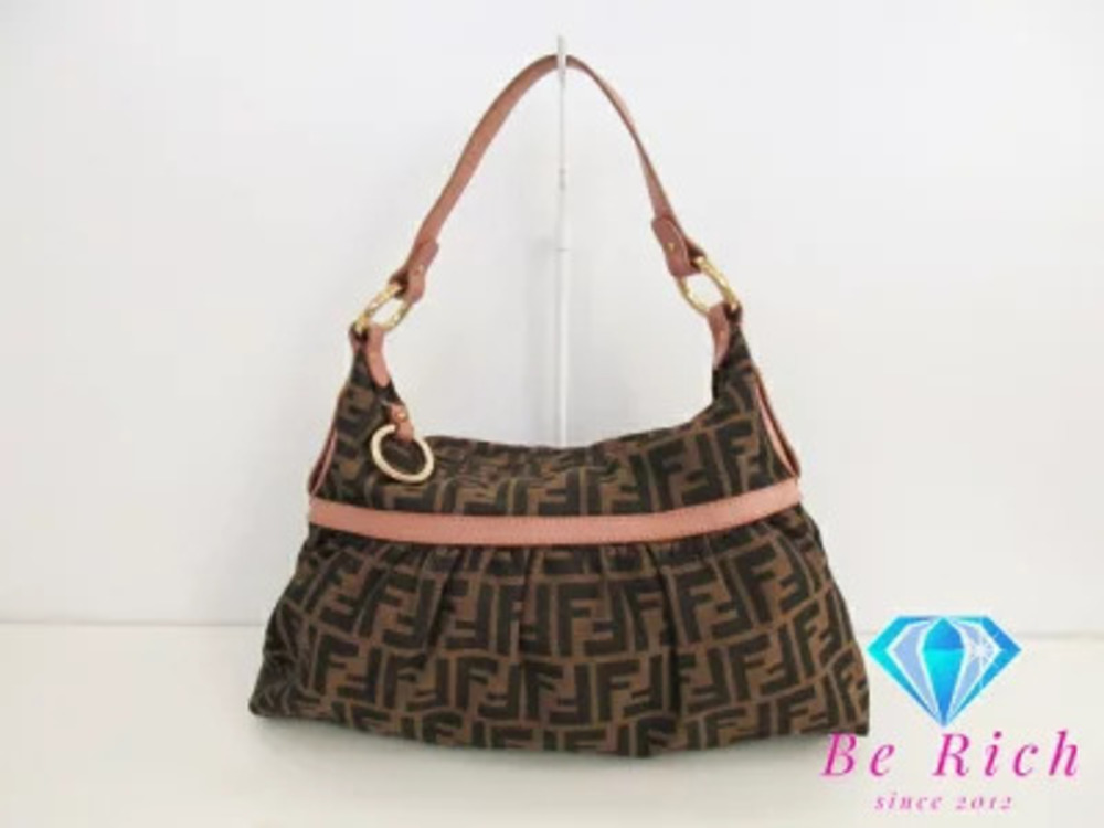 Fendi shoulder bag Zucca brown pink canvas leather semi Handbag hobo